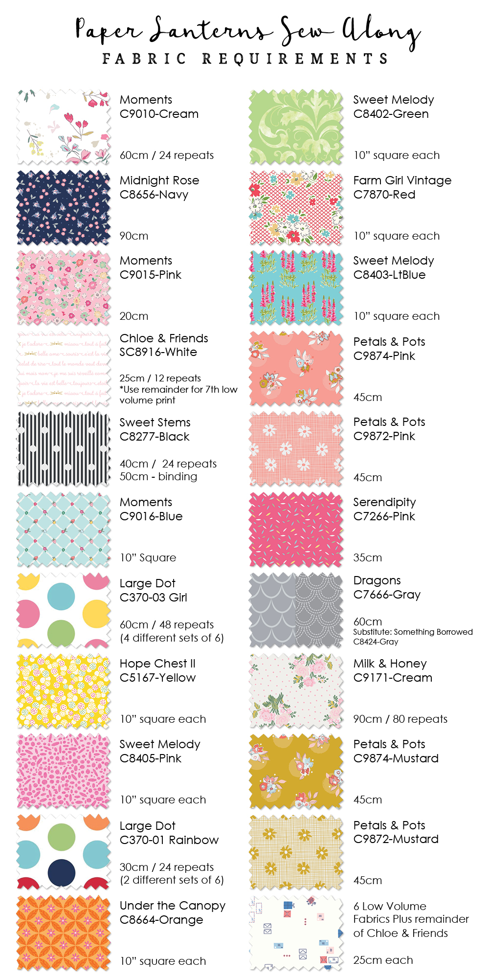 Paper Lanterns SAL Fabric Swatches